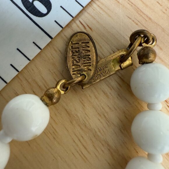 Miriam Haskell Vintage Milk Glass Bead Necklace With Gold-Tone Accents - Picture 10 of 16